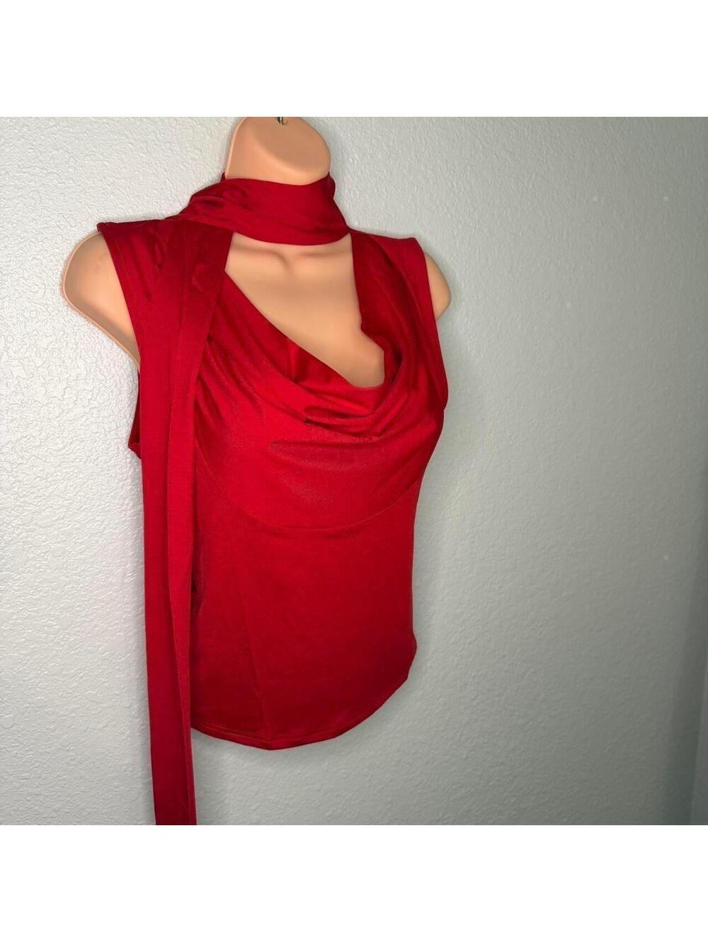 New Red cowl neck top with scarf attached - Picture 2 of 5